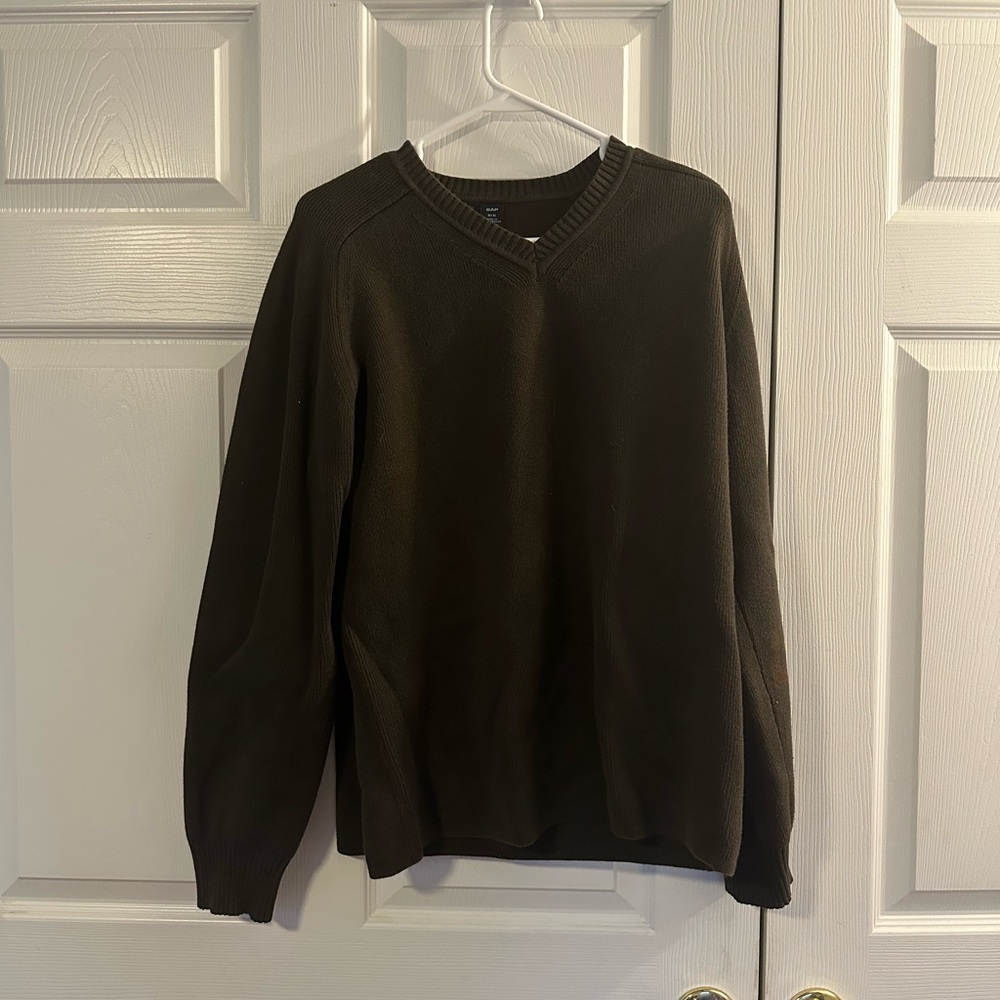 GAP Men's Dark Brown Green V-Neck Sweater